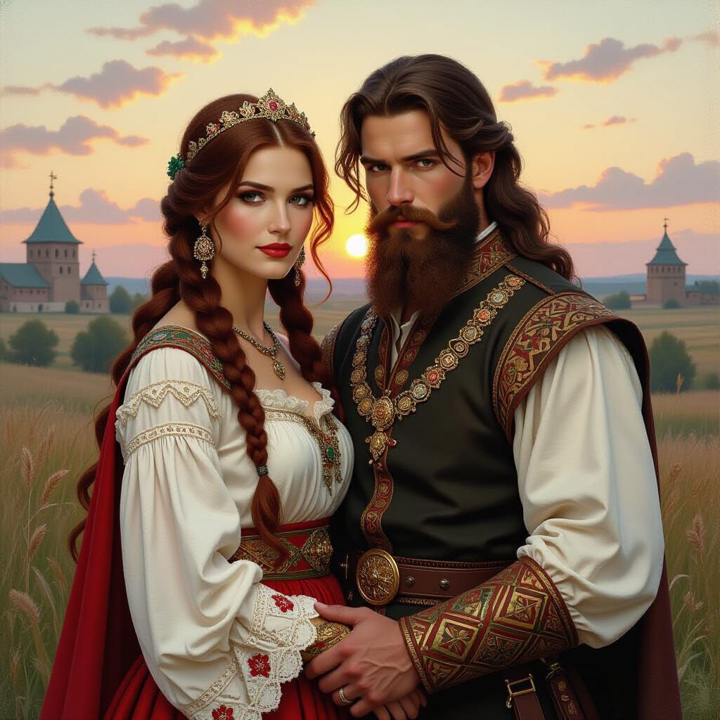 Slavic King and Queen in Medieval Landscape