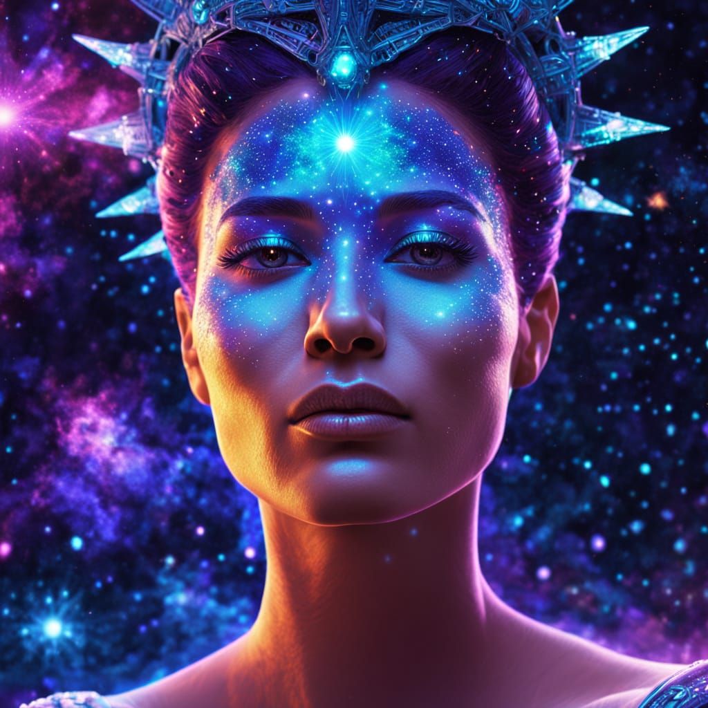 Celestial Star Queen Portrait in Neon Colors