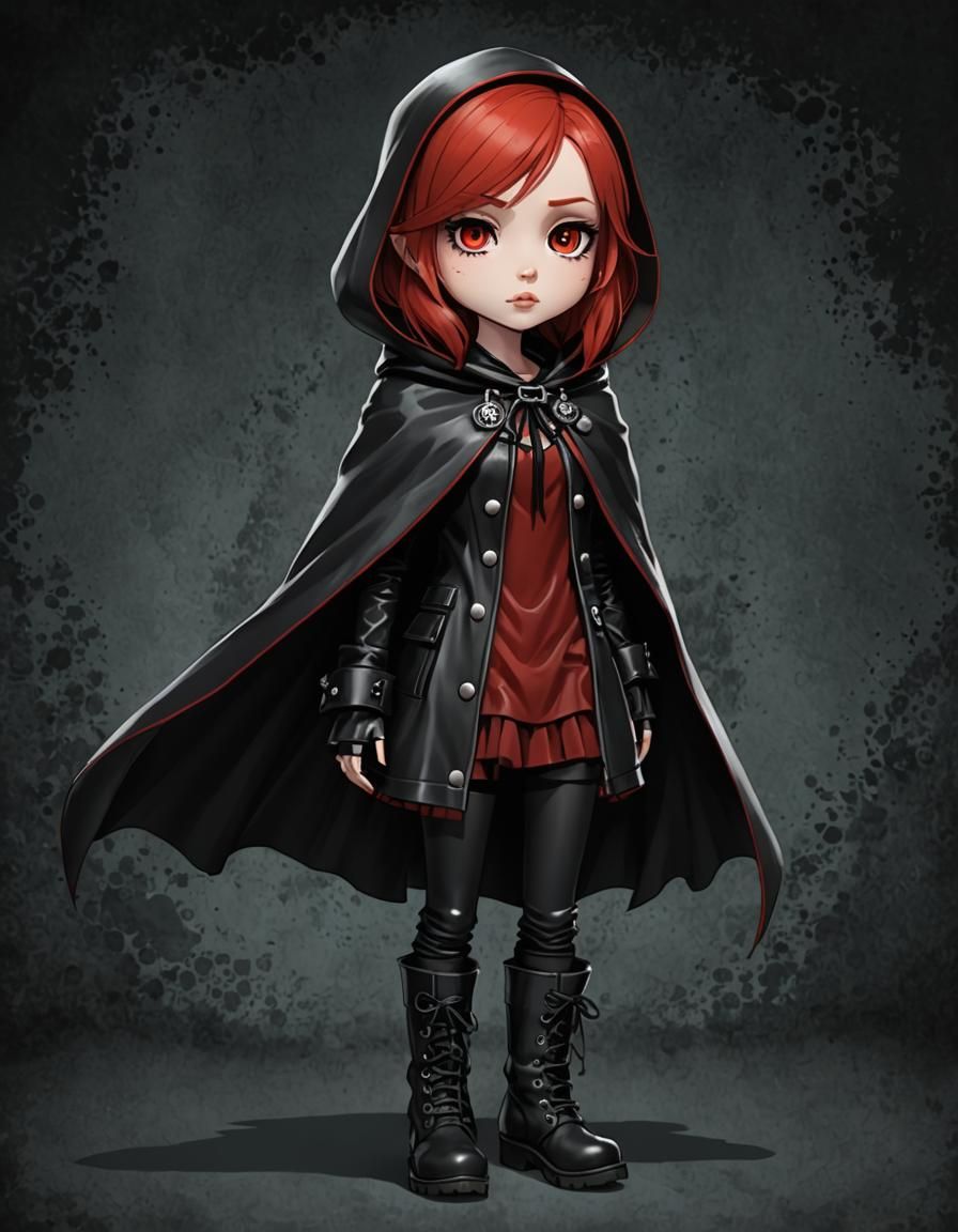 Chibi Redhead in Burtonesque Creepypasta Scene