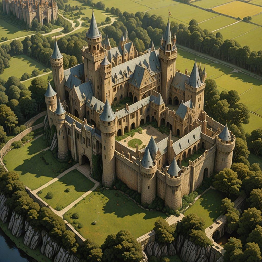 Realistic Medieval Fantasy Castle in Warm Sunlight