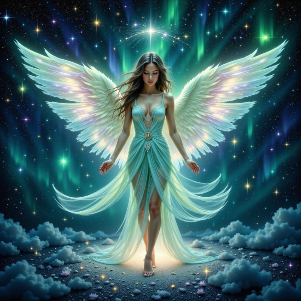 Swan Goddess of Aurora Borealis Cosmic Dance