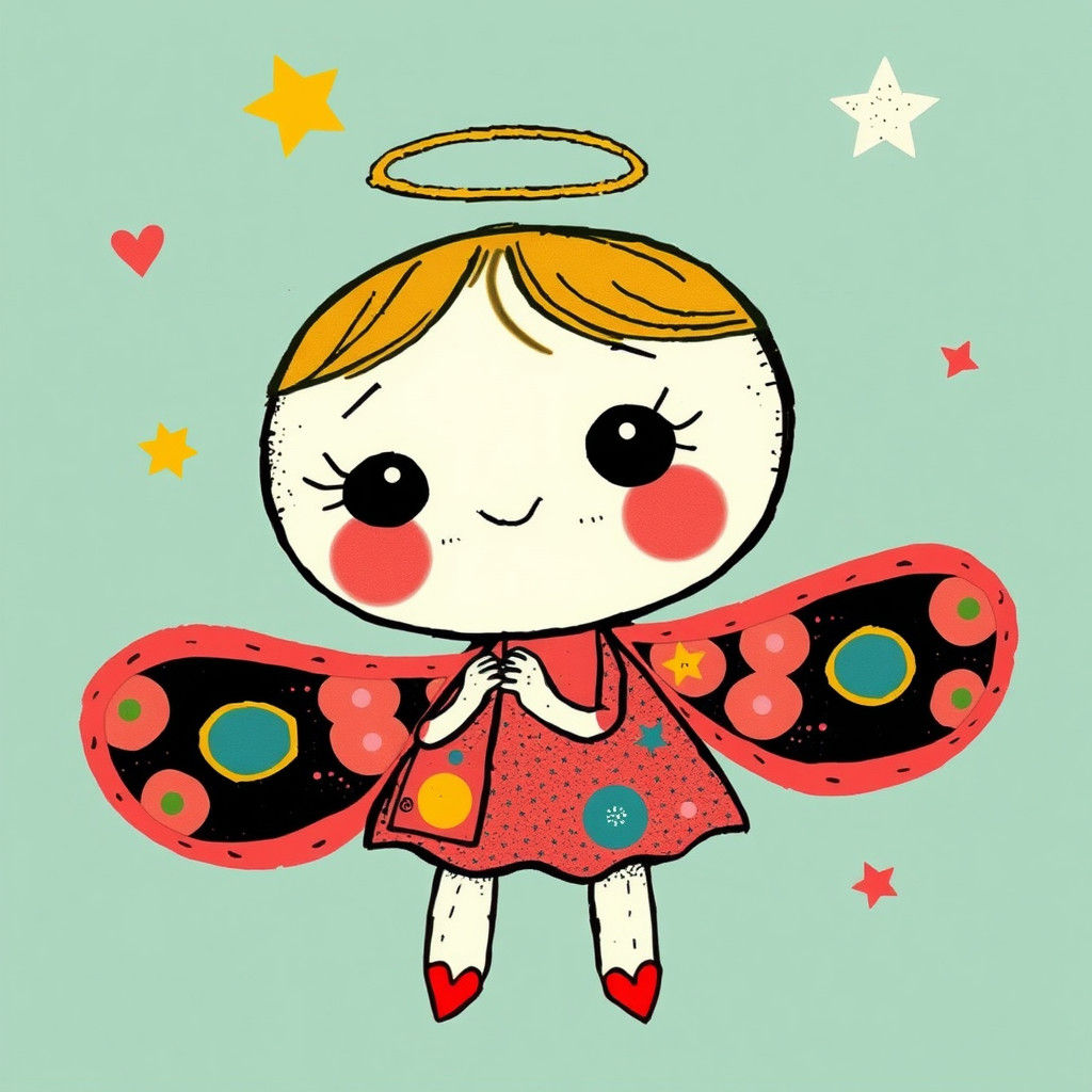 Cute Mod Angel in 1960s Cartoon Style
