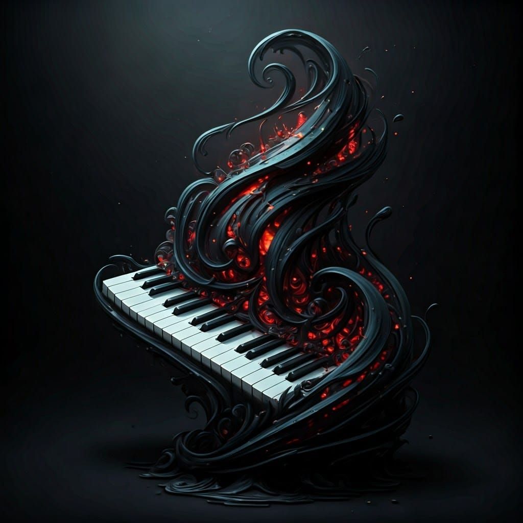 Fantastical Piano Concerto in Deep, Dreamlike Black Art