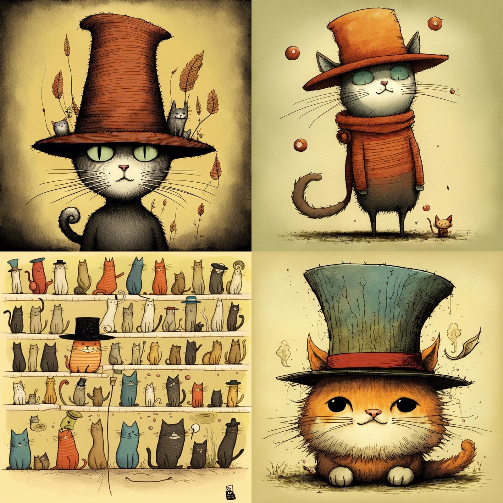 Cartoon Cat in a Hat, Detailed Sketch Art