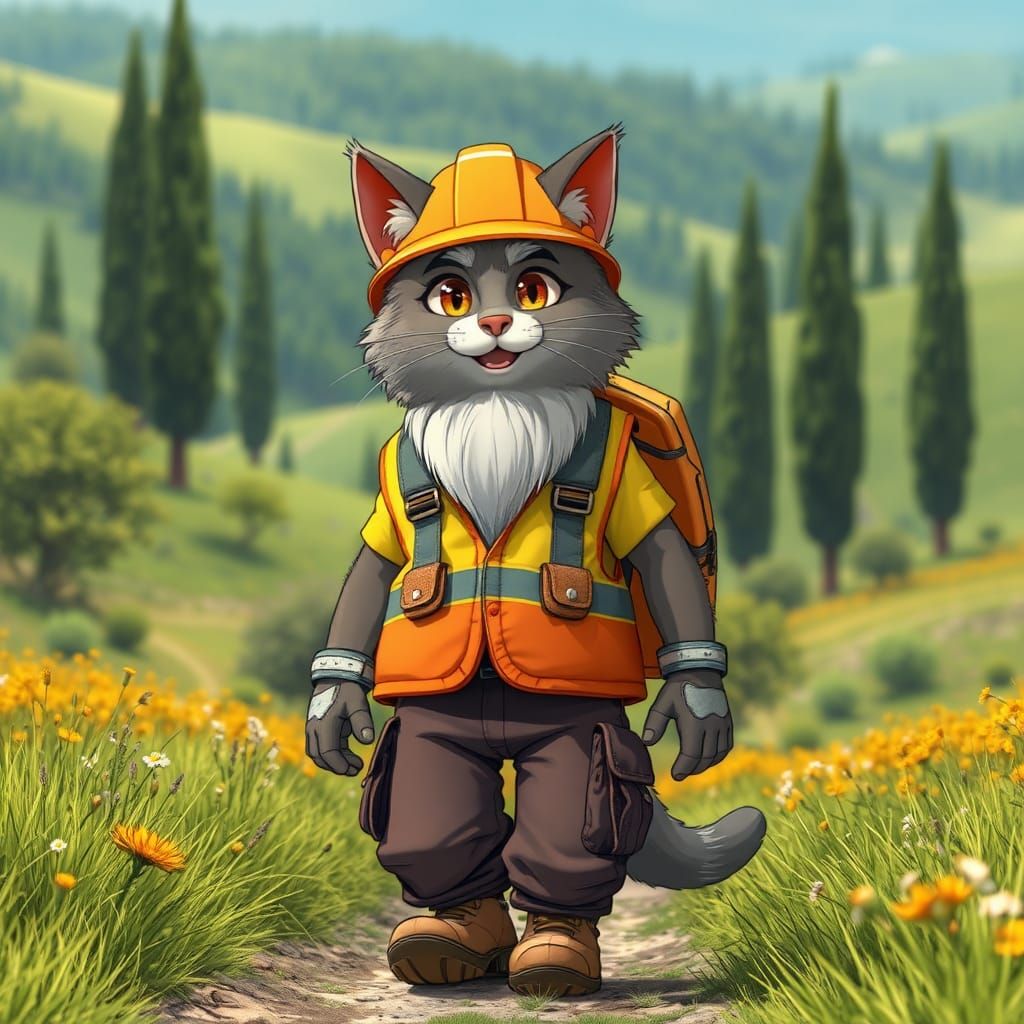 Anime Catboy Stroll Through Italian Countryside