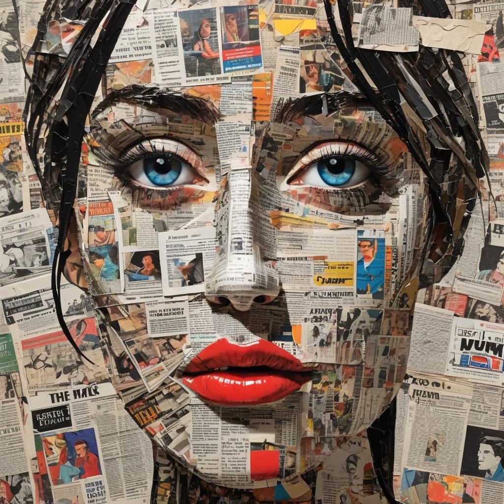 Abstract Collage Face Made from Magazine Scraps