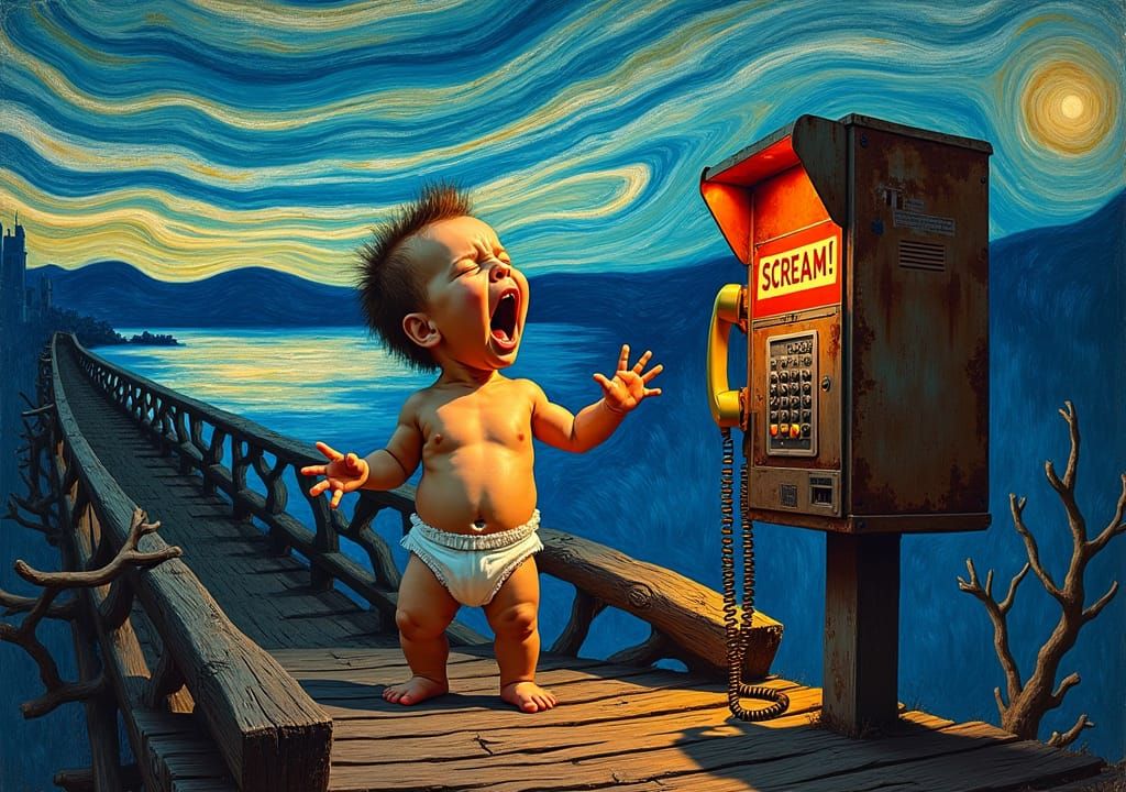 An intensely emotive anthropomorphic screaming "baby night p...