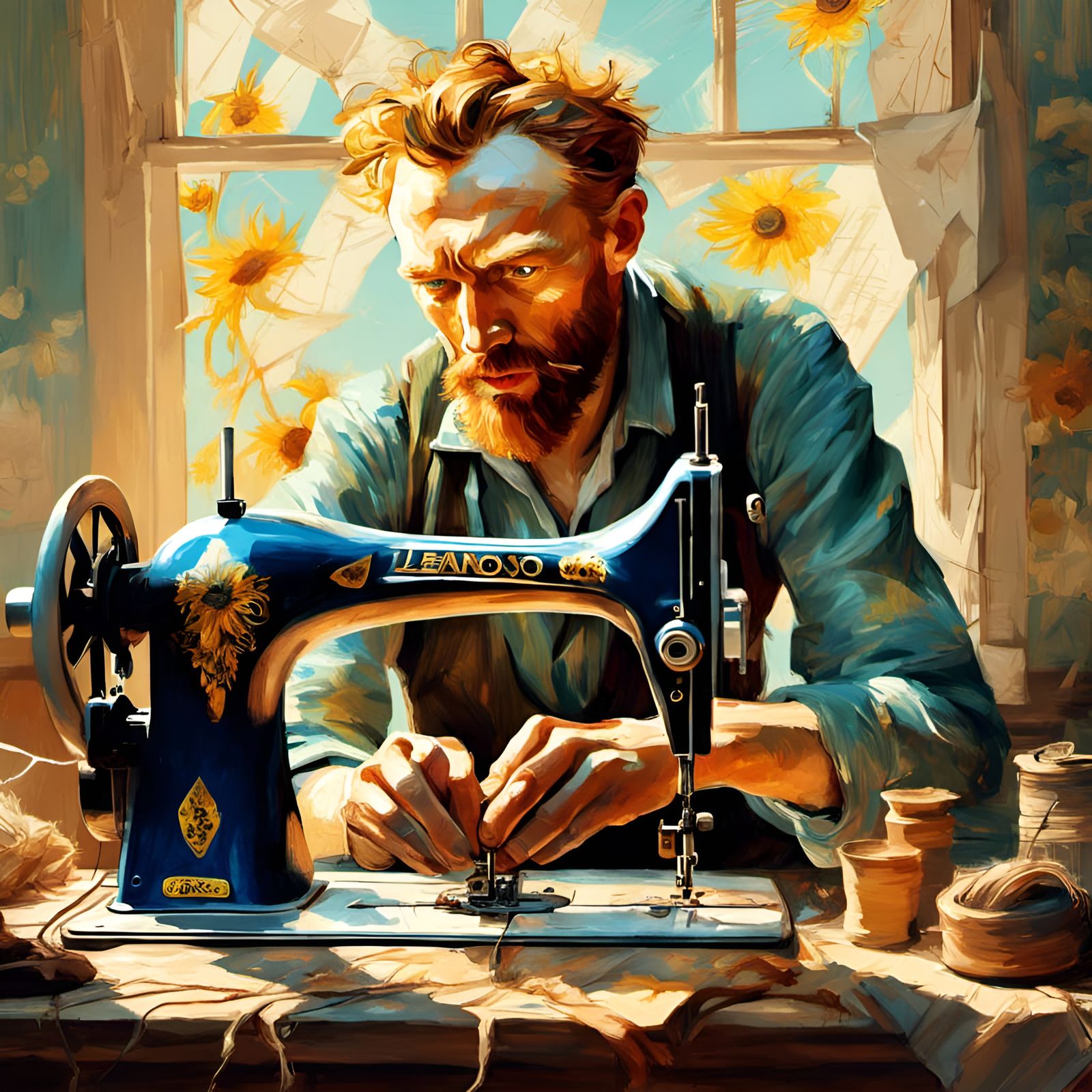 Van Gogh Sewing Machine Portrait Digital Illustration