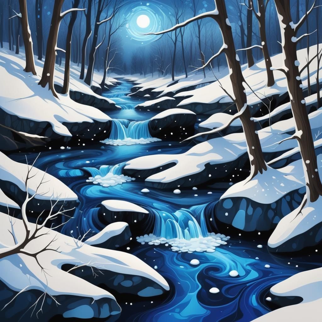 Winter Wonderland Abstract Scene in Vibrant Blue