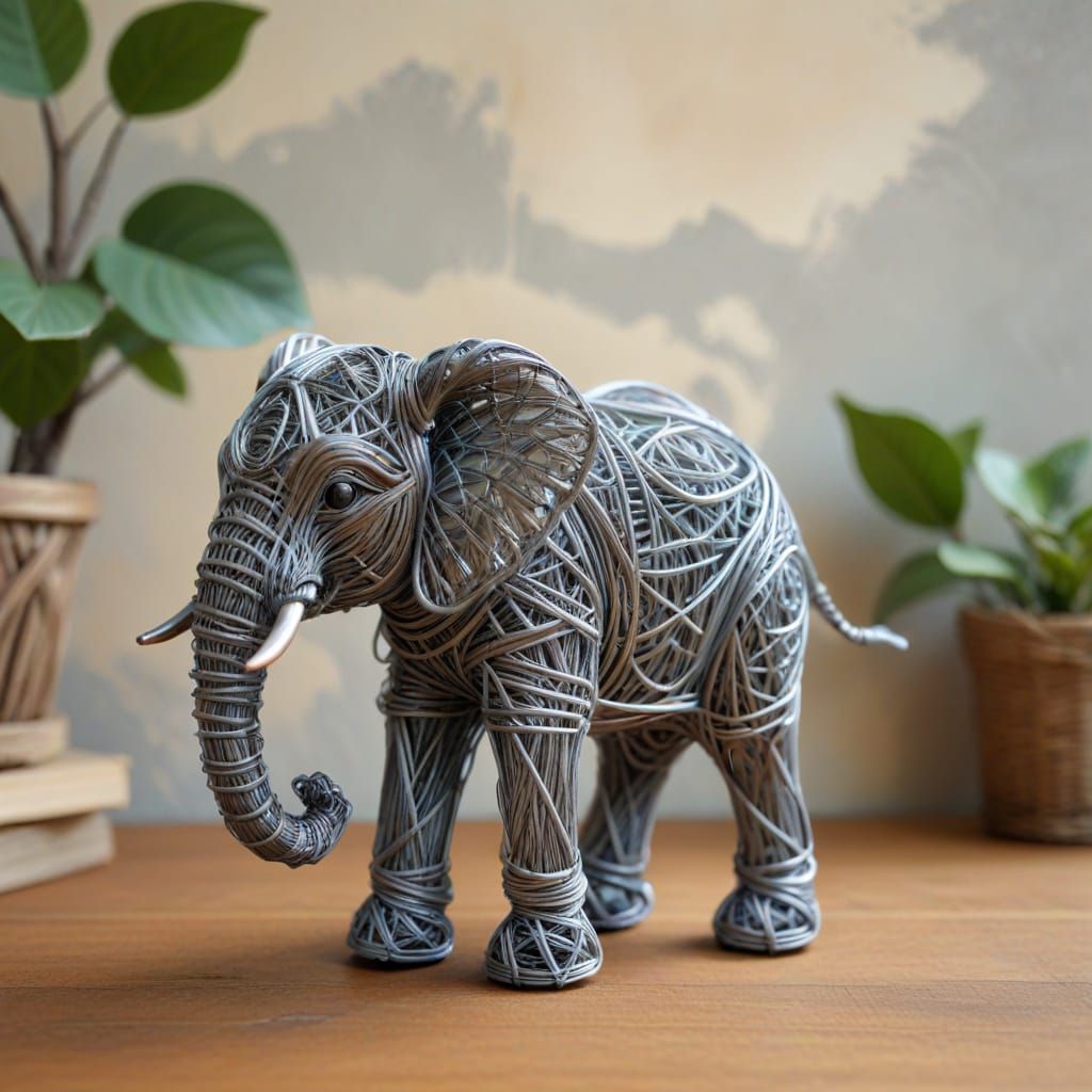 Friendly Wire Elephant in Folk Art Style