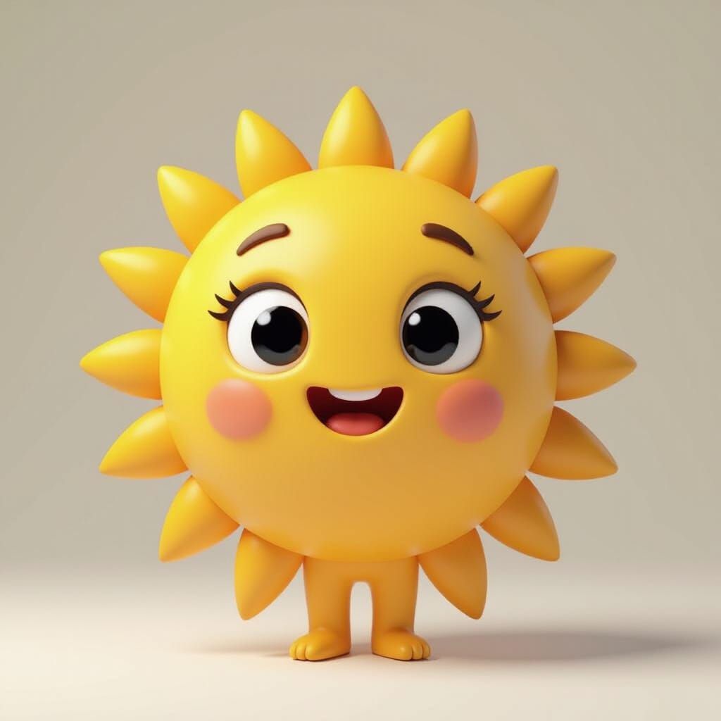 Cute Smiling Sun Character in Minimalist 3D Style