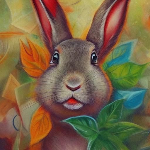 Mysterious Rabbit in Red Hat: Surrealist Oil Painting