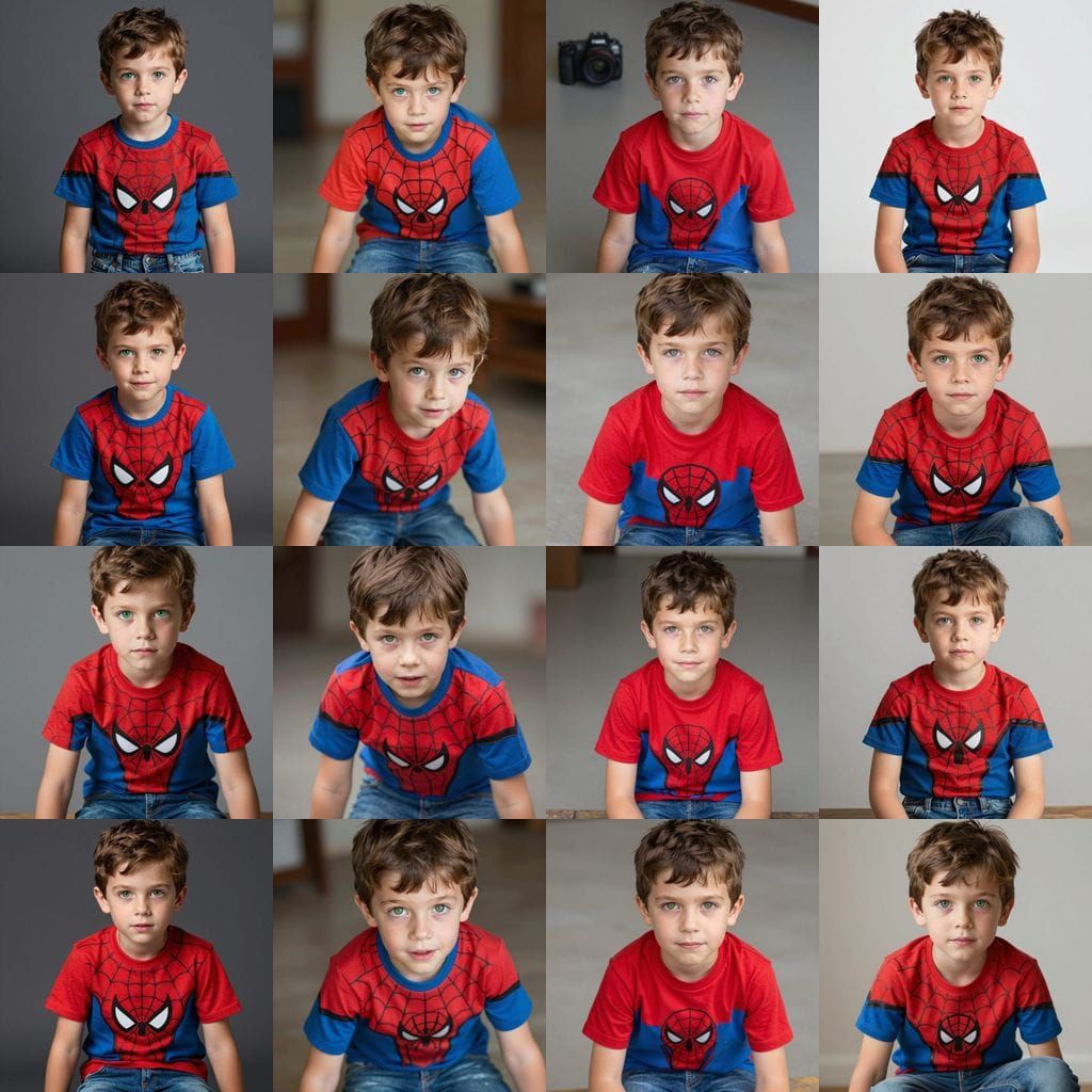 Realistic Portrait of an 8-Year-Old Boy in Spider-Man Shirt
