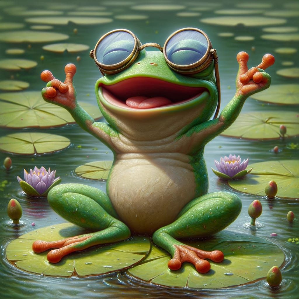 Joyous Frog with Goggles in Animated 3D