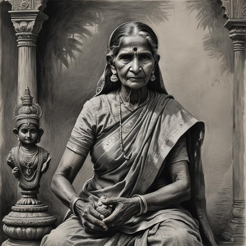 Hyperrealistic Charcoal Drawing of an Indian Woman
