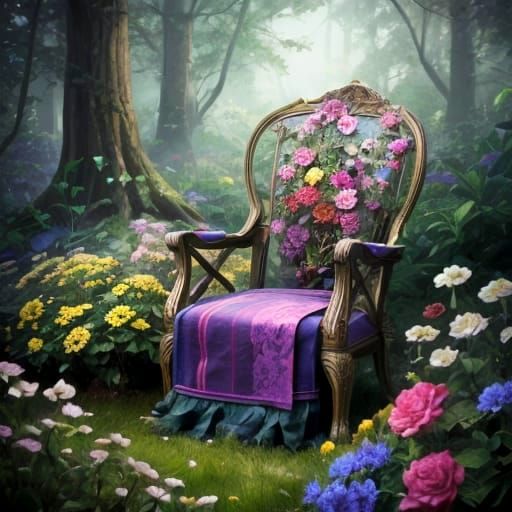 Whimsical Floral Chair: Fantastical, Detailed, and Vivid in....