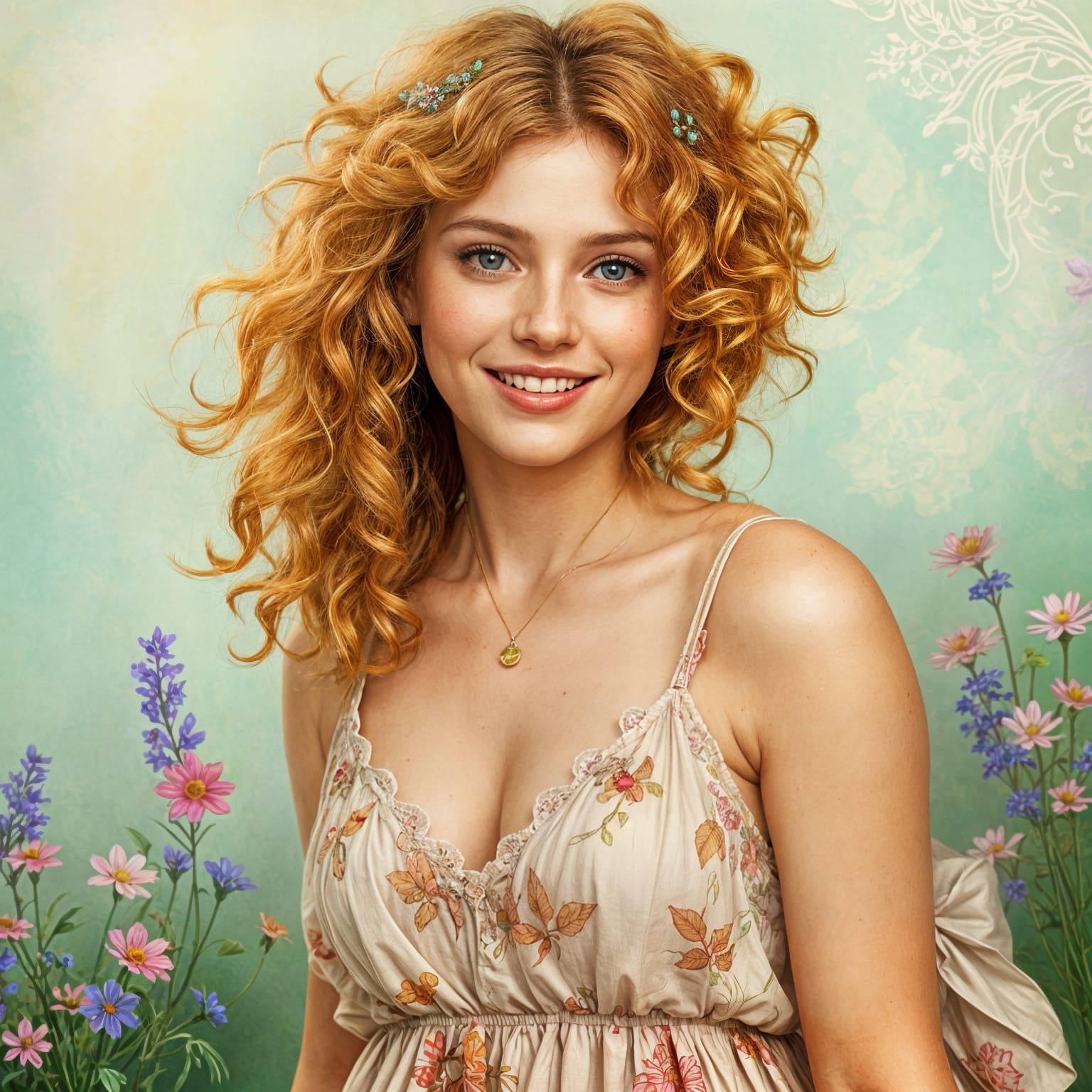 Strawberry Blonde Woman in Art Nouveau Style