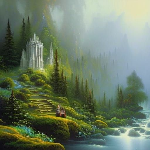 Ethereal Forest Temple in Fantasy Landscape Style