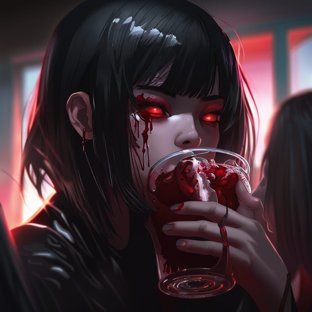 Hyperrealistic Vampire Girl in Classroom Scene