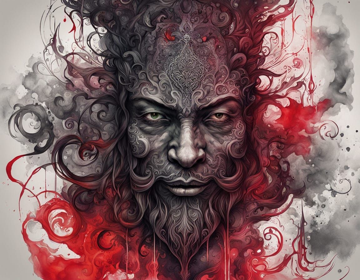 Colossal Red Ink Being Emerges in Dark Fantasy