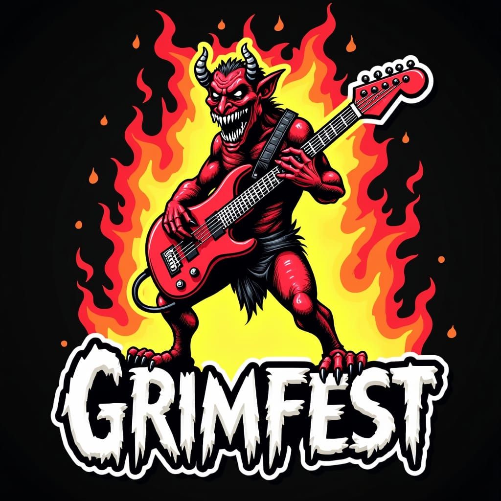 Demonic Guitarist Sticker in Fiery Explosion