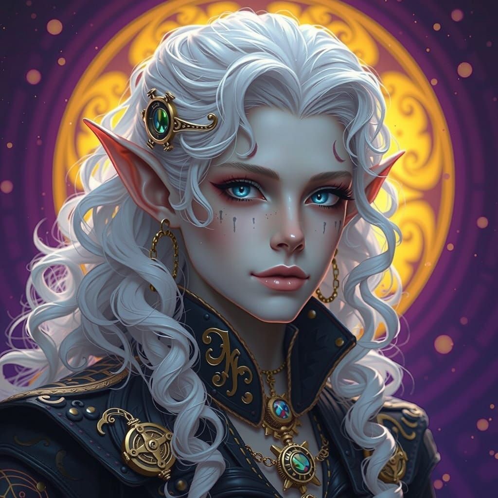 Steampunk Albino Elf Portrait in Dark Fantasy Style
