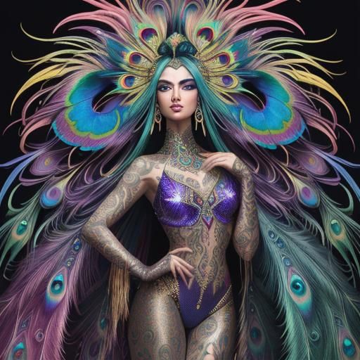 Rainbow Dragon Serpent Woman in Pop Art Style