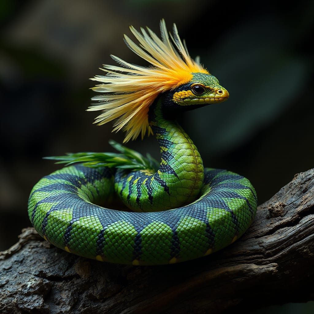 Mesoamerican Feathered Snake God in Photorealistic Style
