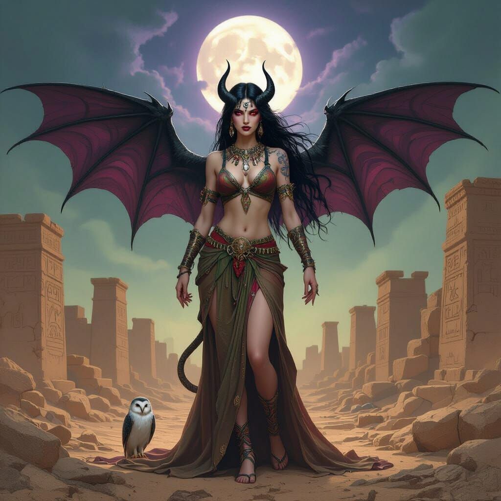 Lilith: Mesopotamian Goddess in Dark Fantasy Style