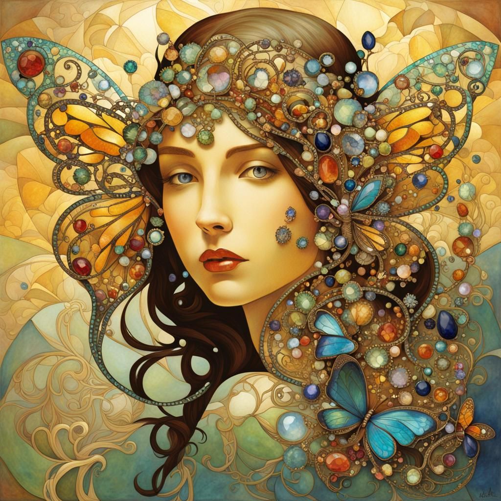 Gemstone Butterfly in Art Nouveau Style