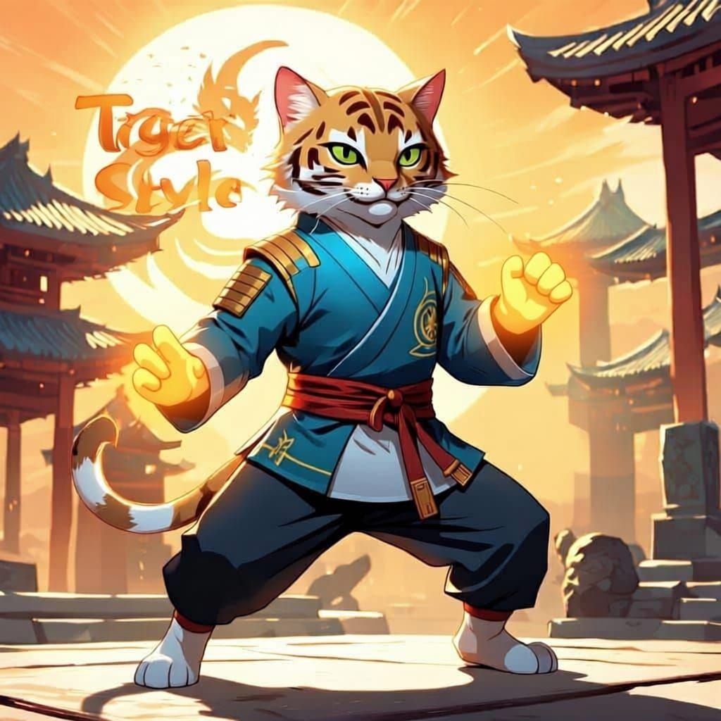 Anthropomorphic Cat in Martial Arts Pose