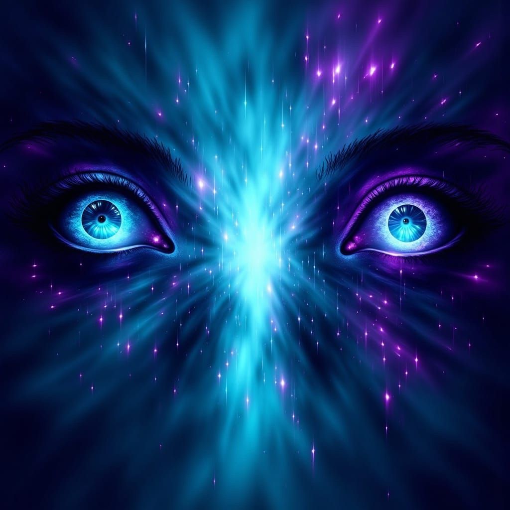 AI Truth Ambiguity Banner with Digital Eyes