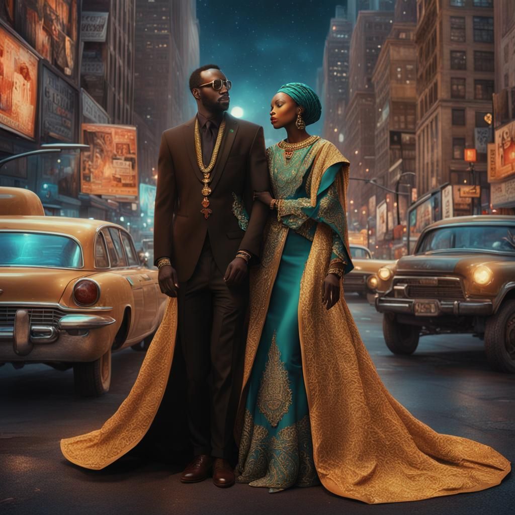Couple in Sudanese Couture, Afrofuturistic Realism