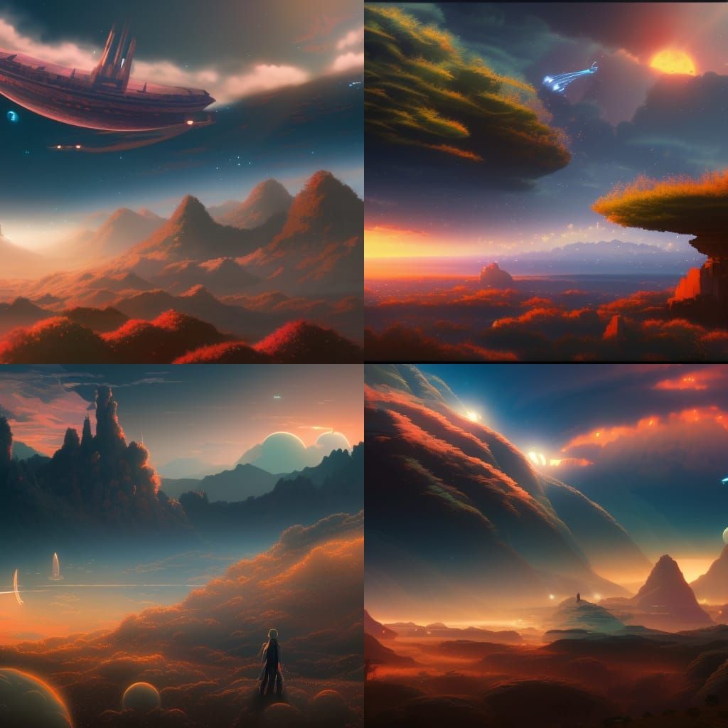 Science Fiction Landscape with Spaceships, Anime Style