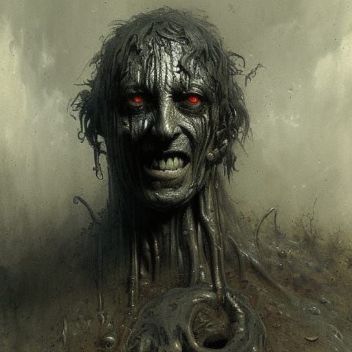 Terrifying Mud Man in Gothic Horror Style