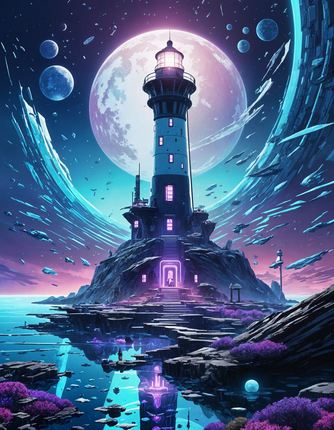 Futuristic Lighthouse on Alien Ocean World