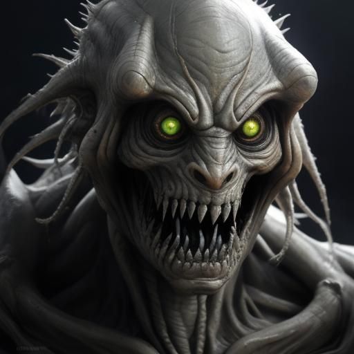 Horrifying Demon Alien Monster Charges in Dark Bedroom