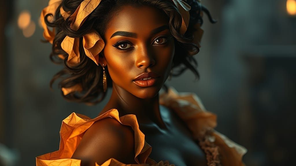 Origami Woman in Dark Fantasy Art Nouveau Style