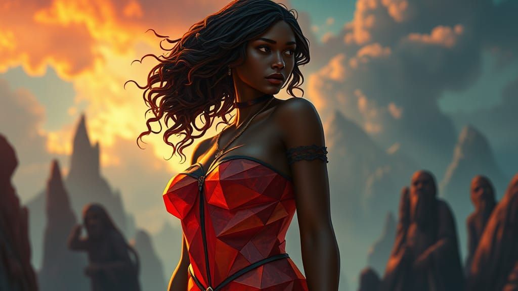 Origami Papercraft Woman in Dark Fantasy Style