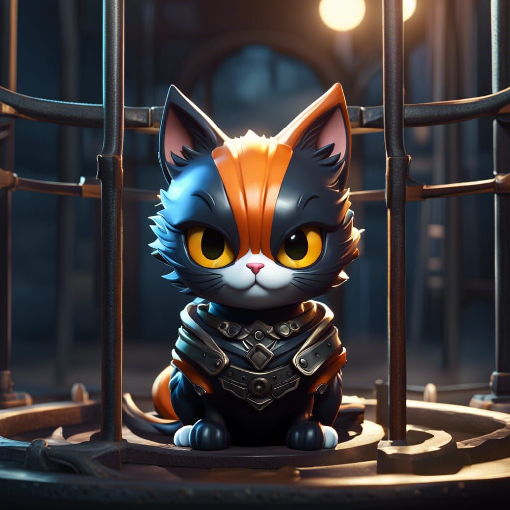 Chibi Prisoner Cat: Detailed Fantasy Concept Art