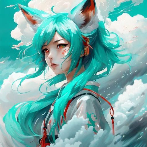 Kitsune Hatsune Miku Portrait in Anime Style