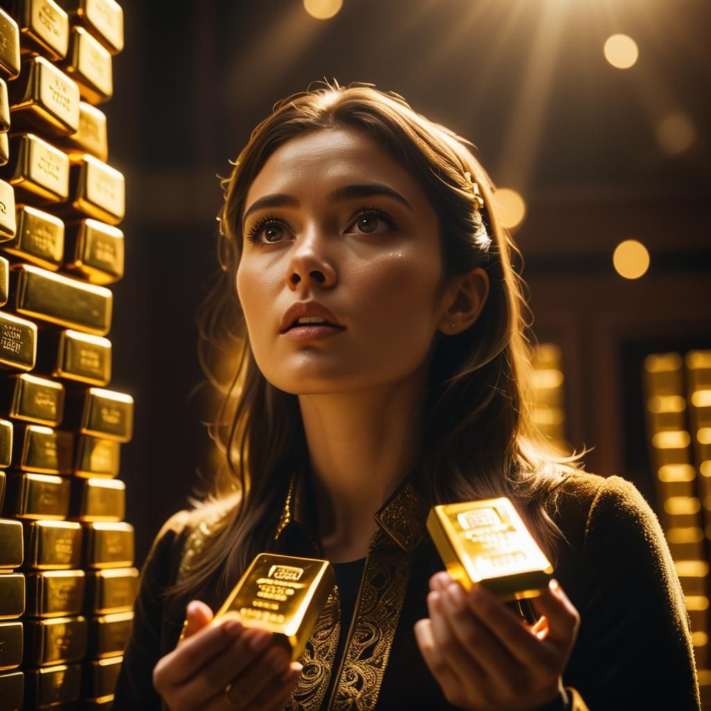 Intense Girl with Gold Bars in Cinematic Style