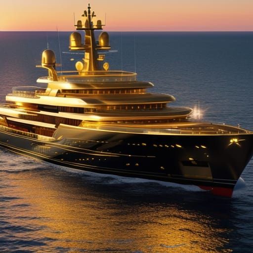 Golden Luxury Yacht at Sunset
