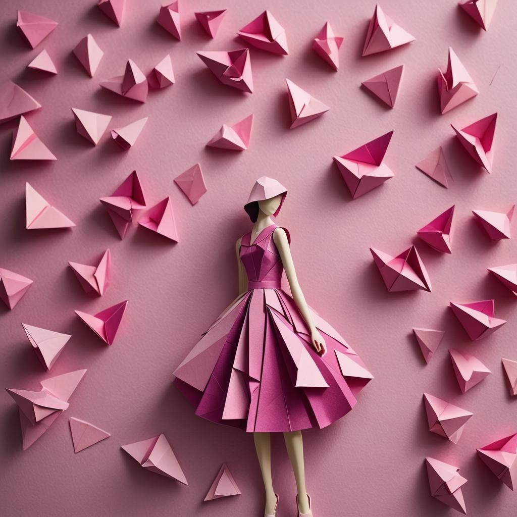 Magenta Dress in Soft Focus Papercraft Style