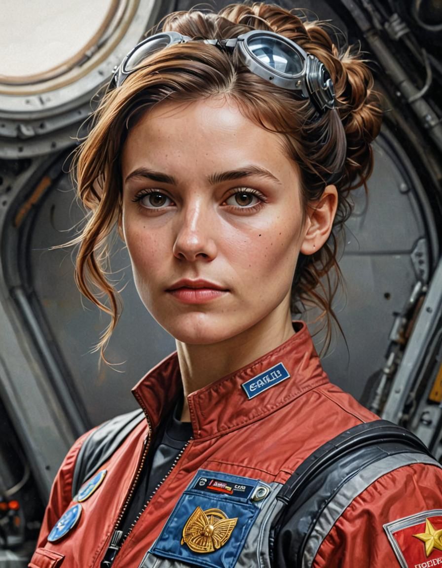 Neo-Futuristic Spaceship Pilot Portrait in Academicist Style