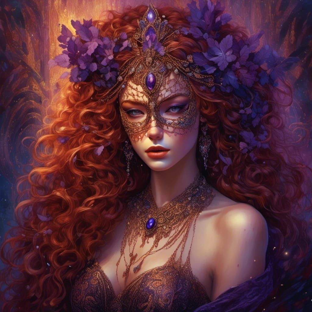 Masquerade Fairy with Copper Hair in Baroque Style