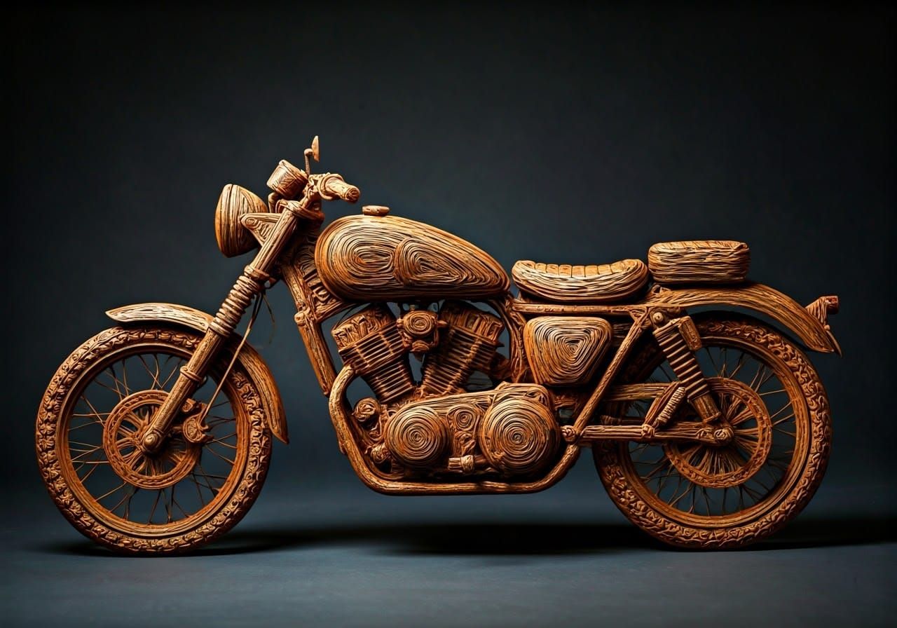 String Motorcycle Sculpture in Mixed-Media Style