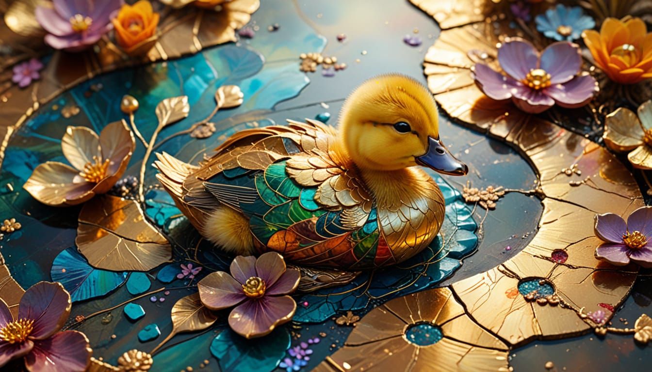 Duckling in Africa: Dreamlike Kintsugi Painting