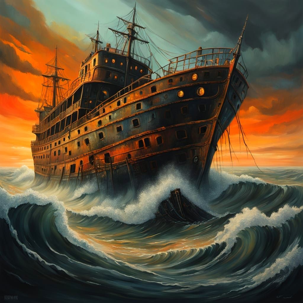 Surreal Ghost Ship Inspired by Dali and Doré