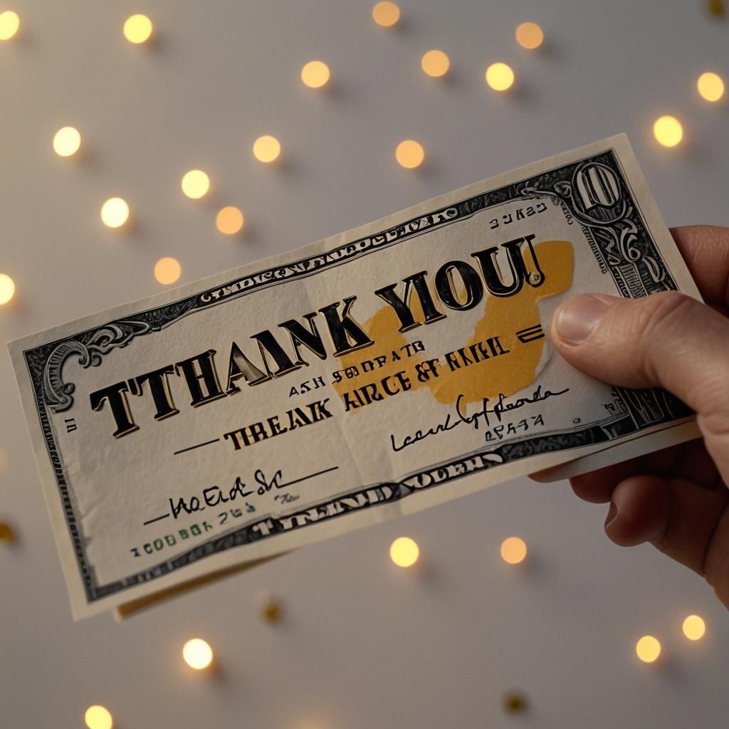 Hand Holding Money and Thank You Card